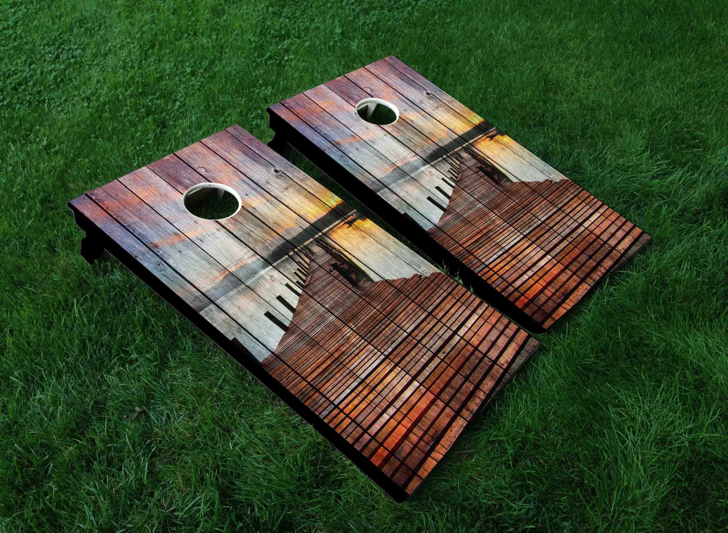 Wooden Bridge On Water Cornhole Board