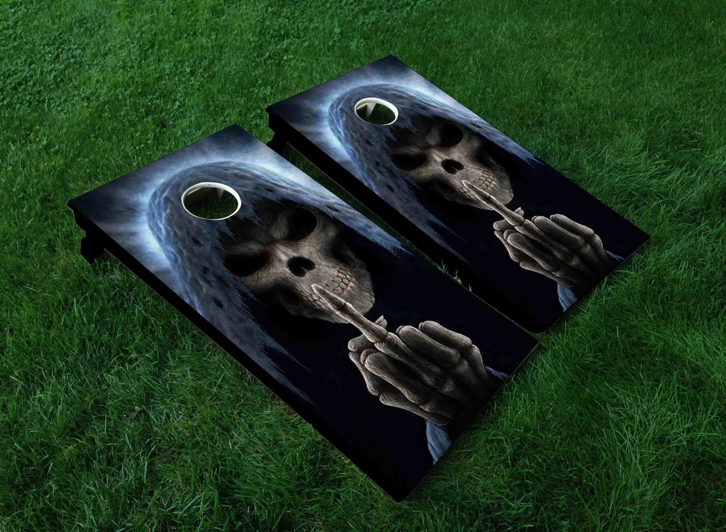 Grim Reaper Middle Finger Cornhole Board