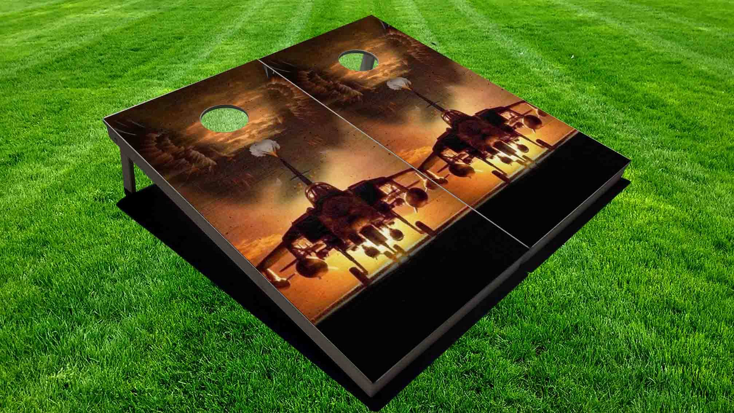 Fighter Jet Sunset Cornhole Board
