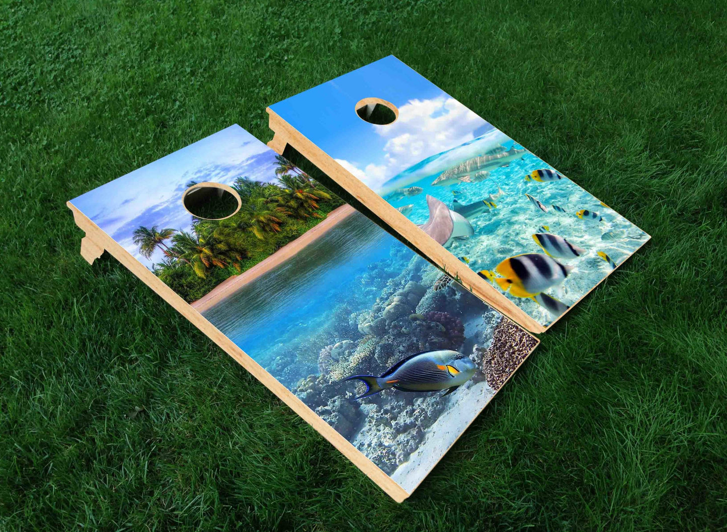 Tropical Island Fish Cornhole Board