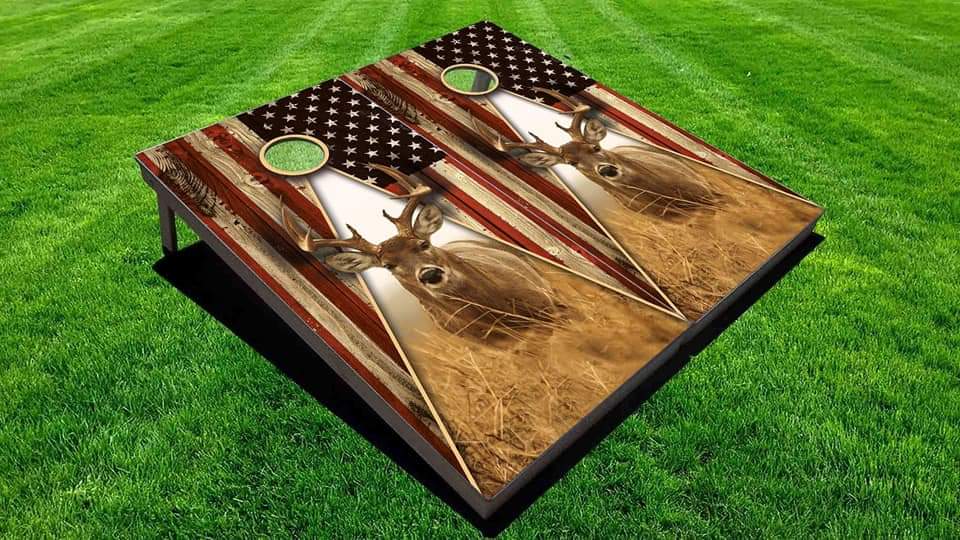 Deer American Flag Cornhole Board