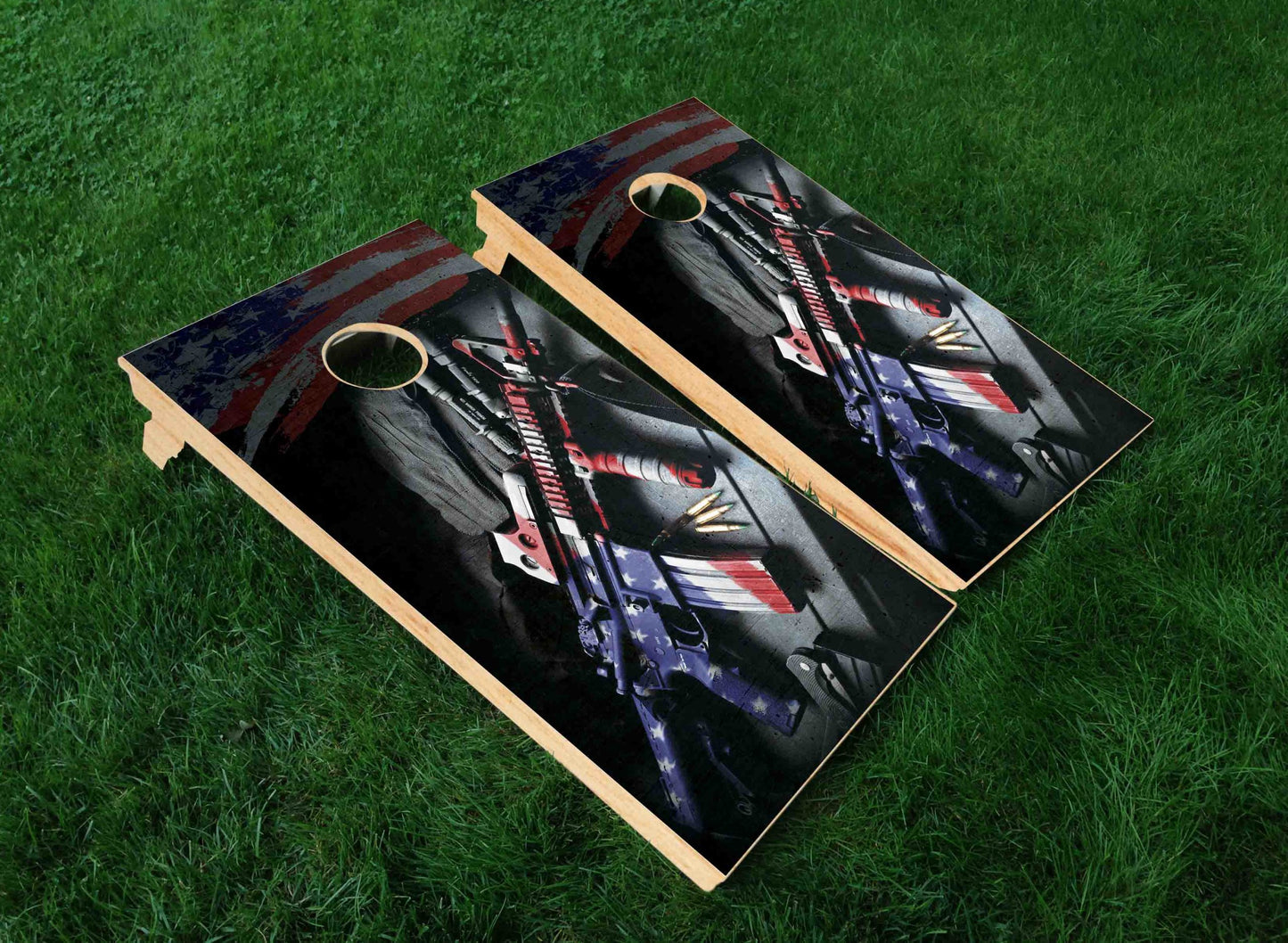 Rifle American Flag Print Cornhole Board