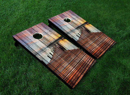 Wooden Bridge On Water Cornhole Board
