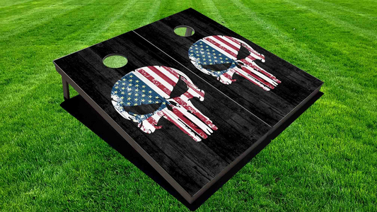Skull American Flag Cornhole Board